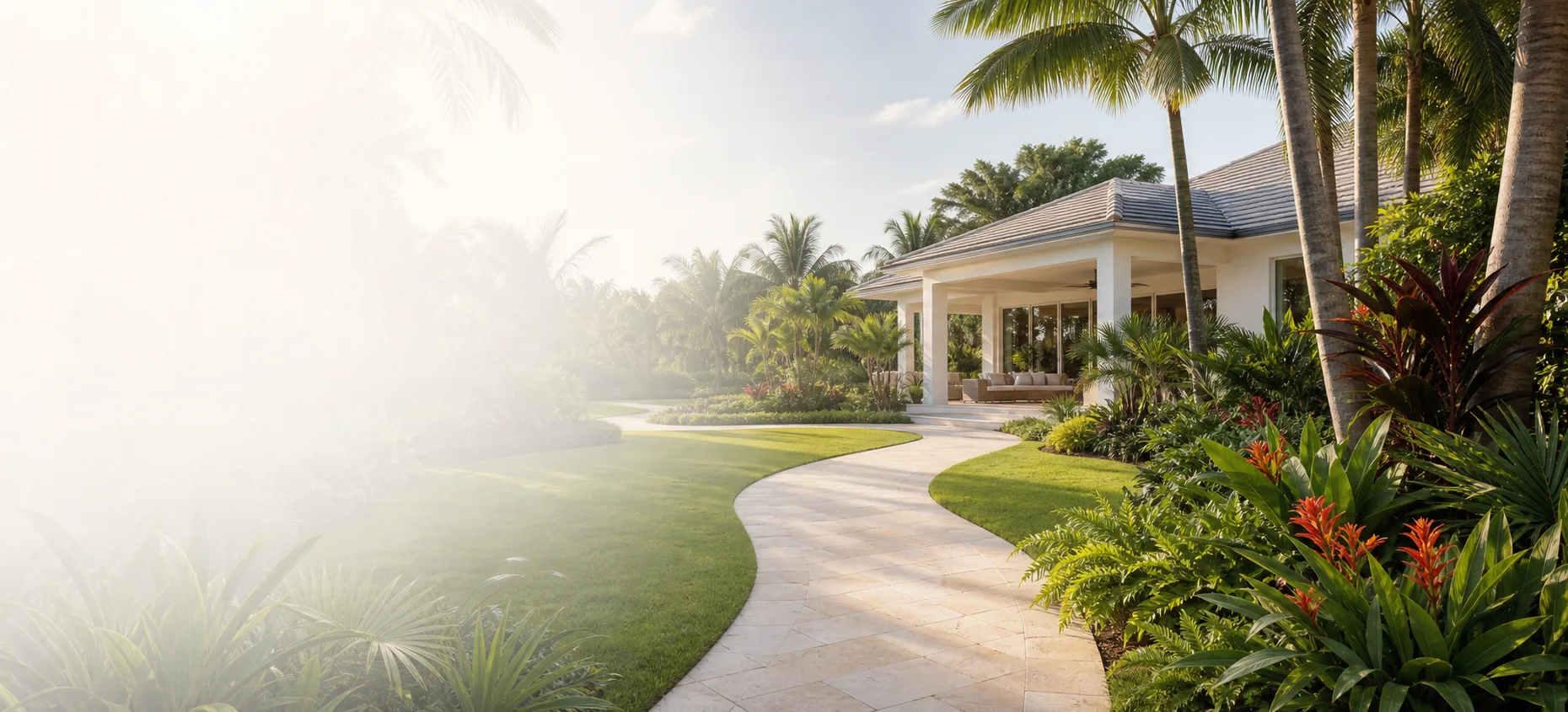 Fresh green turf and landscaped Florida home